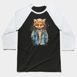 Fox watercolor wearing jacket Baseball T-Shirt